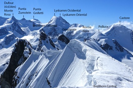 Primeiras escaladas realizadas, maciço do Monte Rosa, fronteira Itália Suíça. Foto de Waldemar Niclevicz.